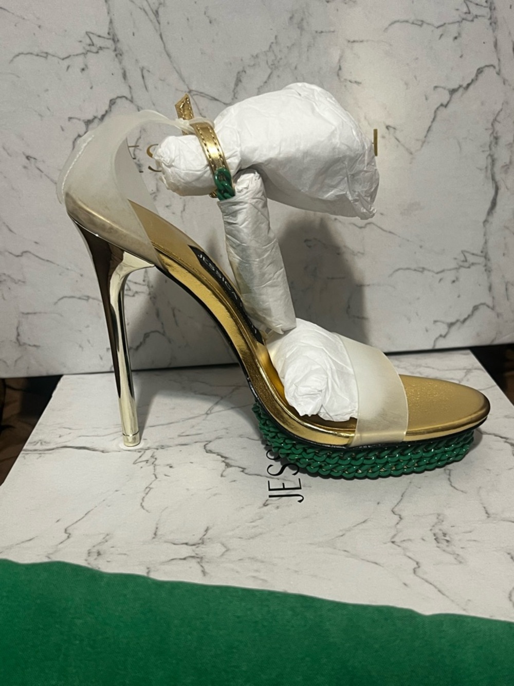 Women’s Gold and Green High Heel Sandals